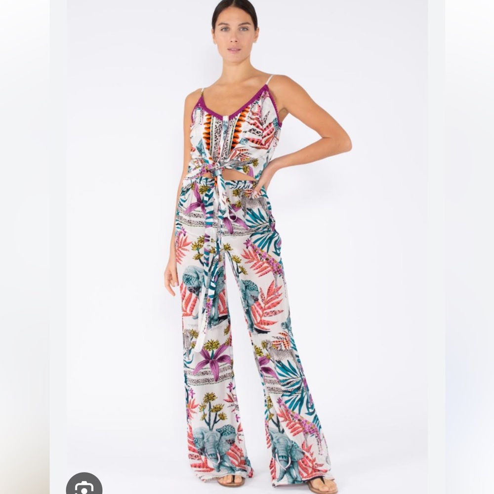 NWOT TAJ by Sabrina Crippa Jungle Floral Wide Leg Pant Set